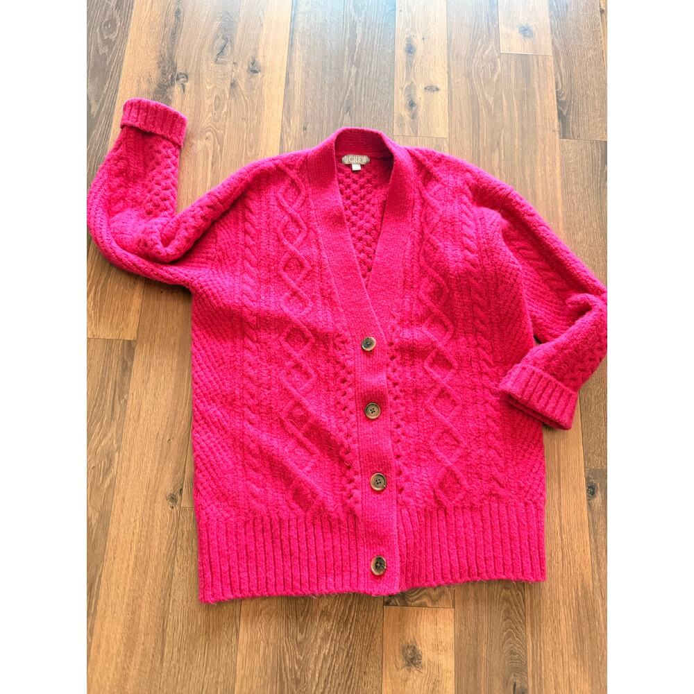 J.Crew cable-knit stretch cardigan sweater Bright Pink Size Medium